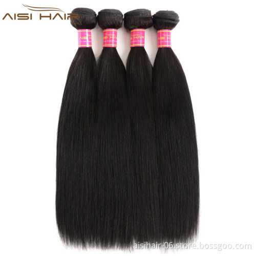 Aisi Hair Top Quality Black Silky Straight Wave Human Hair Brazilian Human Hair Bundles Extension For Black White Women